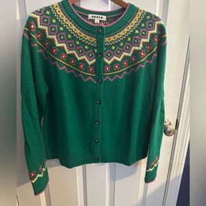 Women’s Boden Green Fair Isle Cardigan Size L